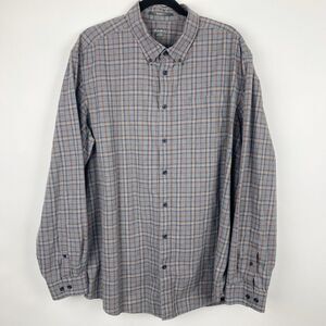 EDDIE BAUER  Gray Plaid Relaxed Fit Cotton Flannel Button Down Shirt‎ - Tall XL